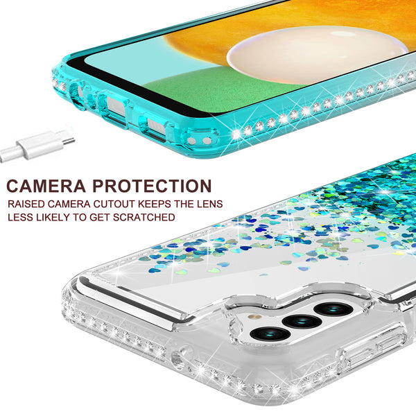 clear liquid phone case for samsung galaxy 13 5g - teal - www.coverlabusa.com