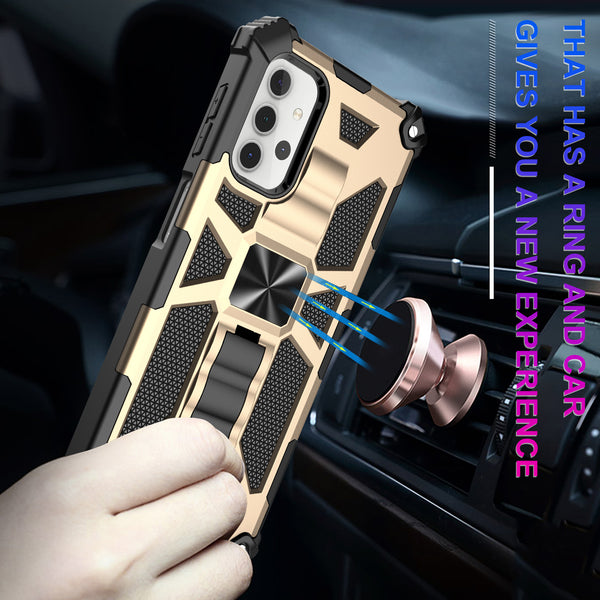 ring car mount kickstand hyhrid phone case for samsung galaxy a32 5g - gold - www.coverlabusa.com