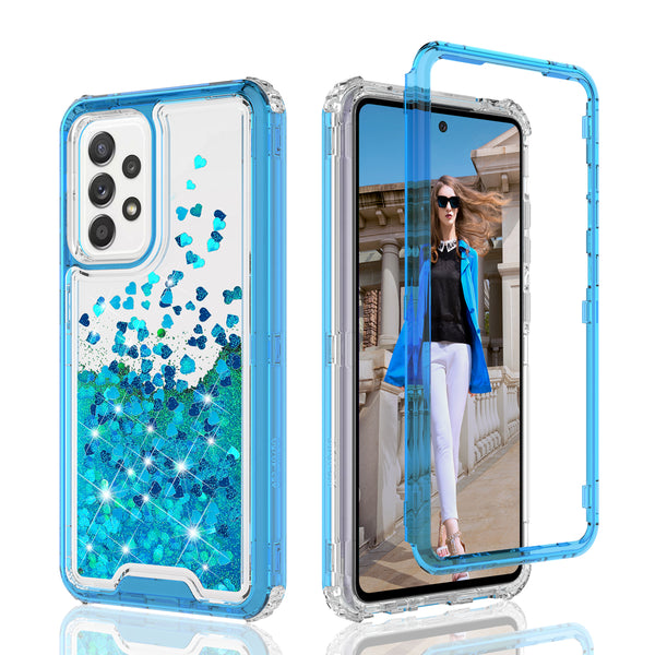 hard clear glitter phone case for samsung galaxy a52 5g - teal - www.coverlabusa.com