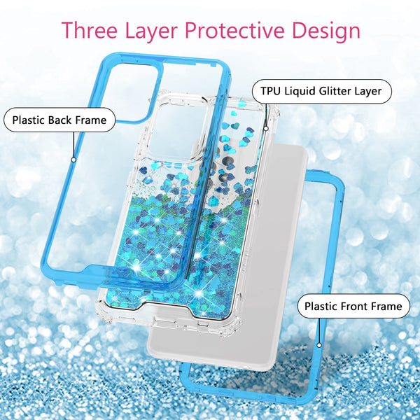 hard clear glitter phone case for samsung galaxy a52 5g - teal - www.coverlabusa.com