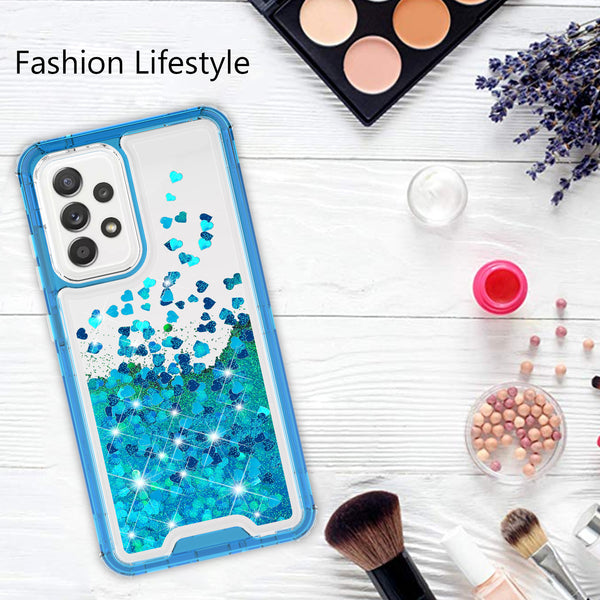 hard clear glitter phone case for samsung galaxy a52 5g - teal - www.coverlabusa.com