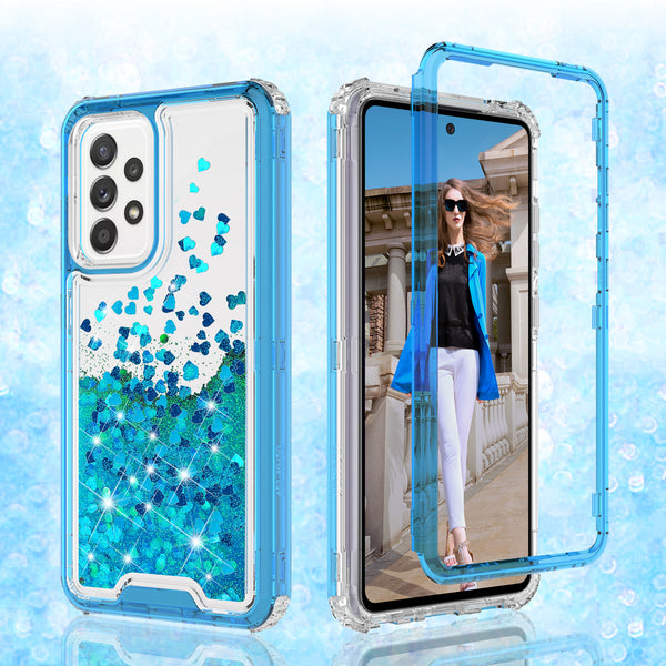 hard clear glitter phone case for samsung galaxy a52 5g - teal - www.coverlabusa.com