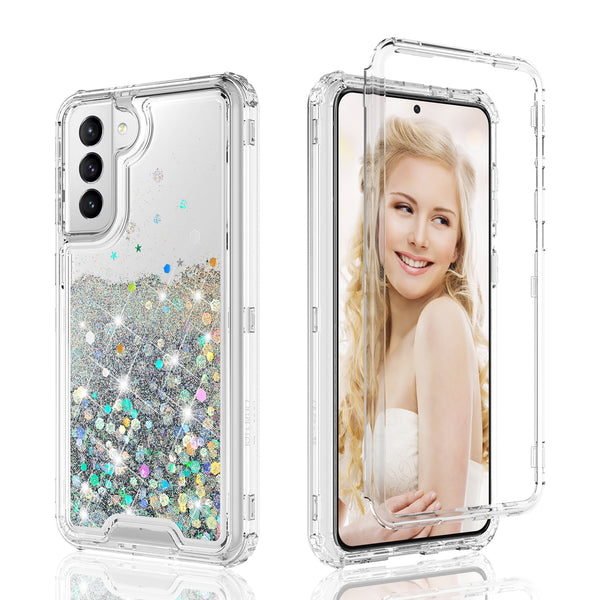 hard clear glitter phone case for samsung galaxy s21 plus - clear - www.coverlabusa.com