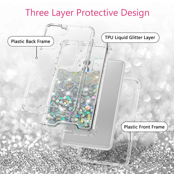 hard clear glitter phone case for samsung galaxy s21 plus - clear - www.coverlabusa.com