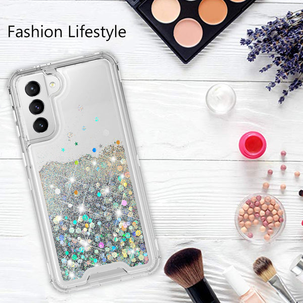 hard clear glitter phone case for samsung galaxy s21 plus - clear - www.coverlabusa.com