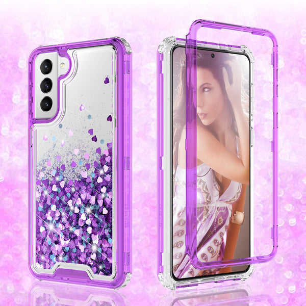 hard clear glitter phone case for samsung galaxy s21 plus - purple - www.coverlabusa.com