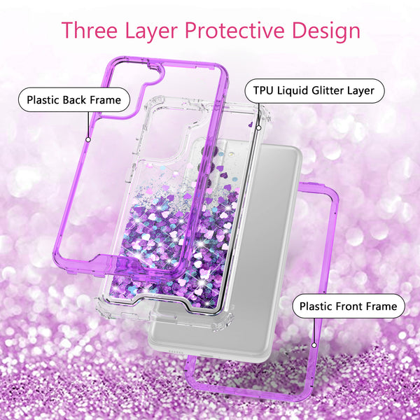 hard clear glitter phone case for samsung galaxy s21 plus - purple - www.coverlabusa.com