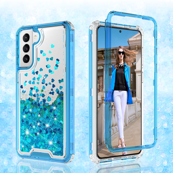 hard clear glitter phone case for samsung galaxy s21 plus - teal - www.coverlabusa.com