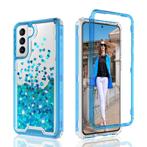 hard clear glitter phone case for samsung galaxy s21 plus - teal - www.coverlabusa.com