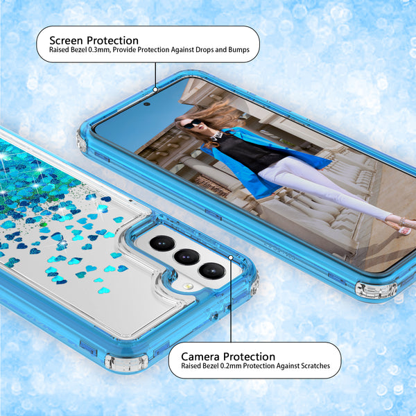 hard clear glitter phone case for samsung galaxy s21 plus - teal - www.coverlabusa.com