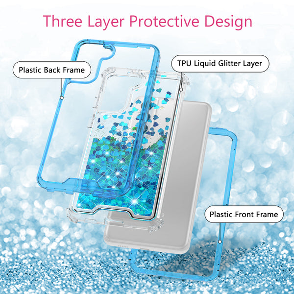 hard clear glitter phone case for samsung galaxy s21 plus - teal - www.coverlabusa.com