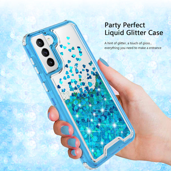 hard clear glitter phone case for samsung galaxy s21 plus - teal - www.coverlabusa.com