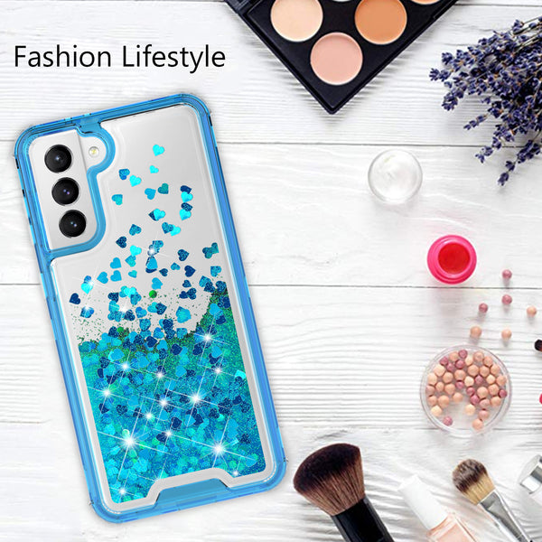 hard clear glitter phone case for samsung galaxy s21 plus - teal - www.coverlabusa.com