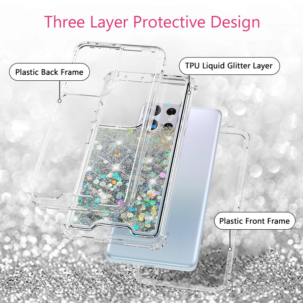 hard clear glitter phone case for samsung galaxy s21 ultra - clear - www.coverlabusa.com