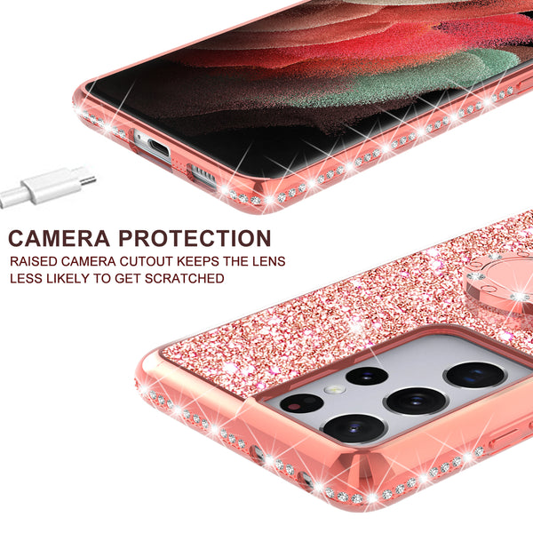 samsung galaxy s21 ultra glitter bling fashion case - rose gold - www.coverlabusa.com