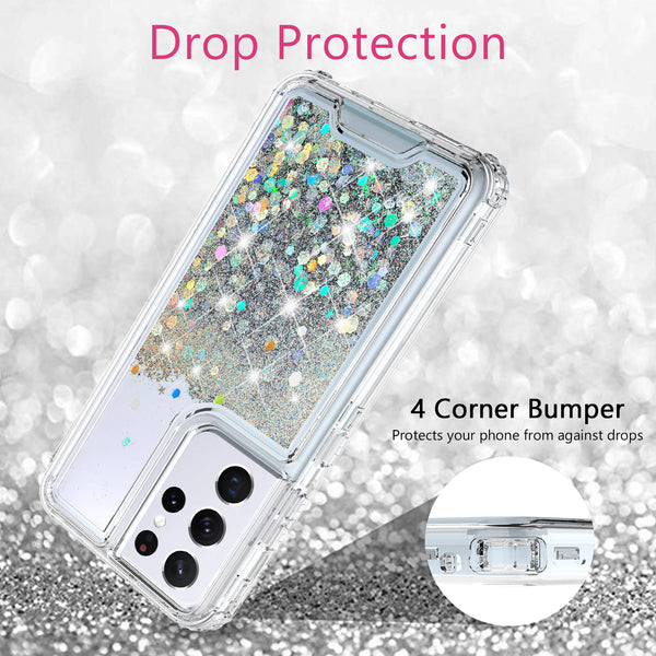 hard clear glitter phone case for samsung galaxy s21 ultra - clear - www.coverlabusa.com