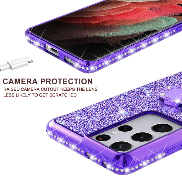 samsung galaxy s21 ultra glitter bling fashion case - purple - www.coverlabusa.com