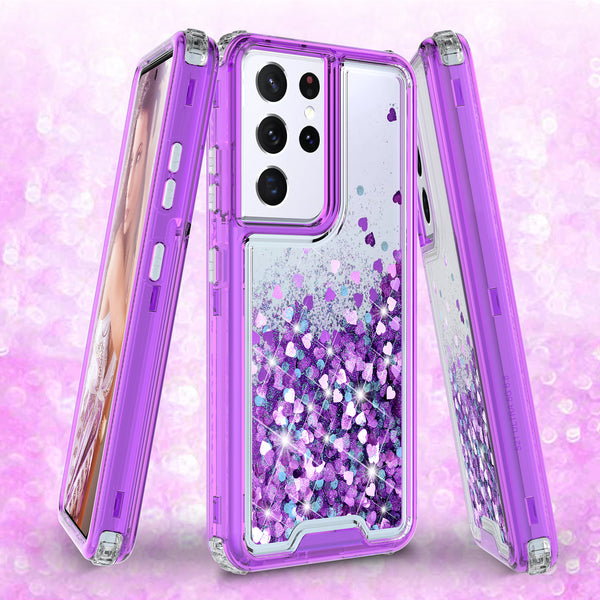 hard clear glitter phone case for samsung galaxy s21 ultra - purple - www.coverlabusa.com