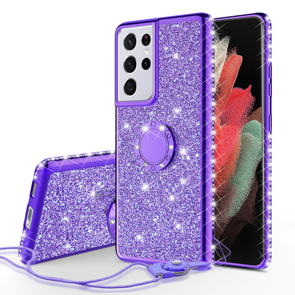 samsung galaxy s21 ultra glitter bling fashion case - purple - www.coverlabusa.com