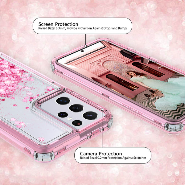 hard clear glitter phone case for samsung galaxy s21 ultra - pink - www.coverlabusa.com