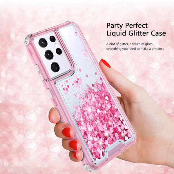 hard clear glitter phone case for samsung galaxy s21 ultra - pink - www.coverlabusa.com