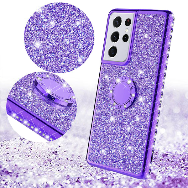 samsung galaxy s21 ultra glitter bling fashion case - purple - www.coverlabusa.com