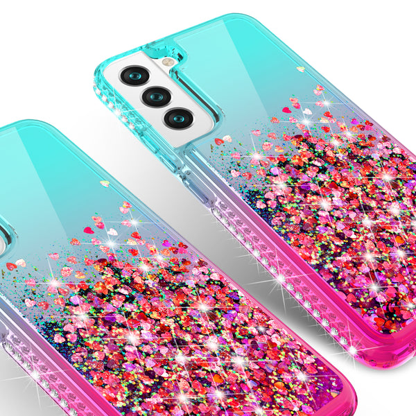 glitter phone case for samsung galaxy s22 plus - teal/pink gradient - www.coverlabusa.com