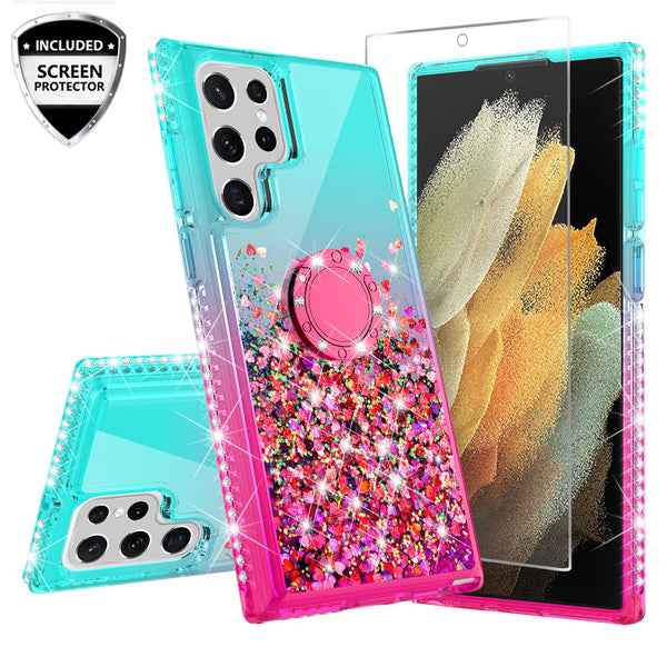 glitter phone case for samsung galaxy s22 ultra - teal/pink gradient - www.coverlabusa.com