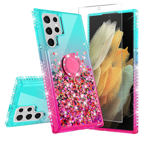 glitter phone case for samsung galaxy s22 ultra - teal/pink gradient - www.coverlabusa.com