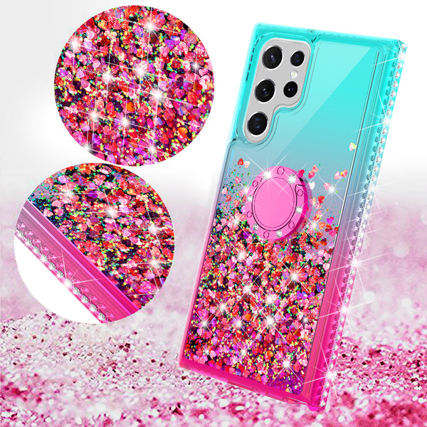 glitter phone case for samsung galaxy s22 ultra - teal/pink gradient - www.coverlabusa.com