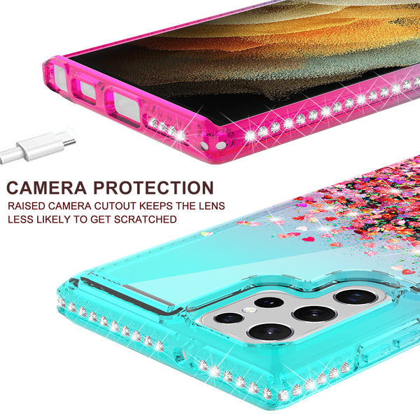 glitter phone case for samsung galaxy s22 ultra - teal/pink gradient - www.coverlabusa.com