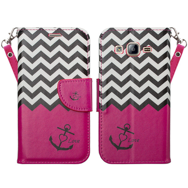 samsung galaxy on5 PU leather wallet case - hot pink anchor - www.coverlabusa.com