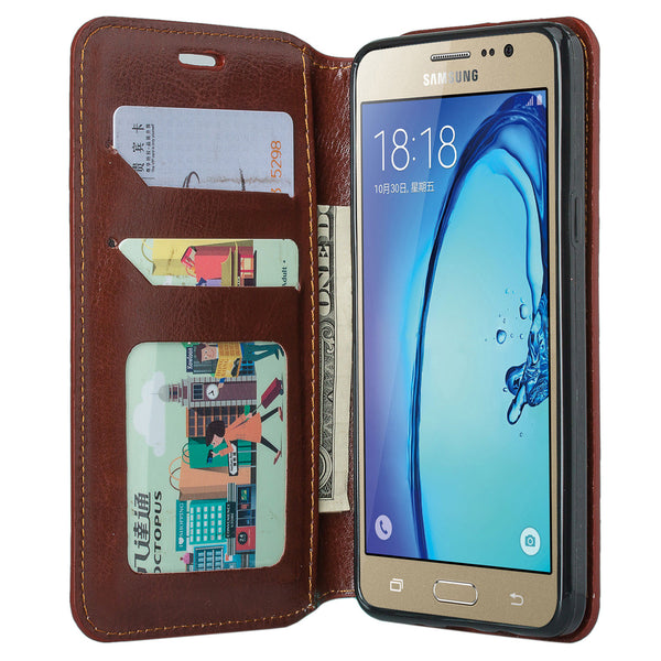 samsung galaxy on5 Pu leather wallet case - brown - www.coverlabusa.com