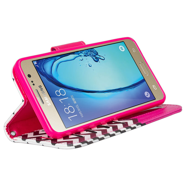 samsung galaxy on5 PU leather wallet case - hot pink anchor - www.coverlabusa.com