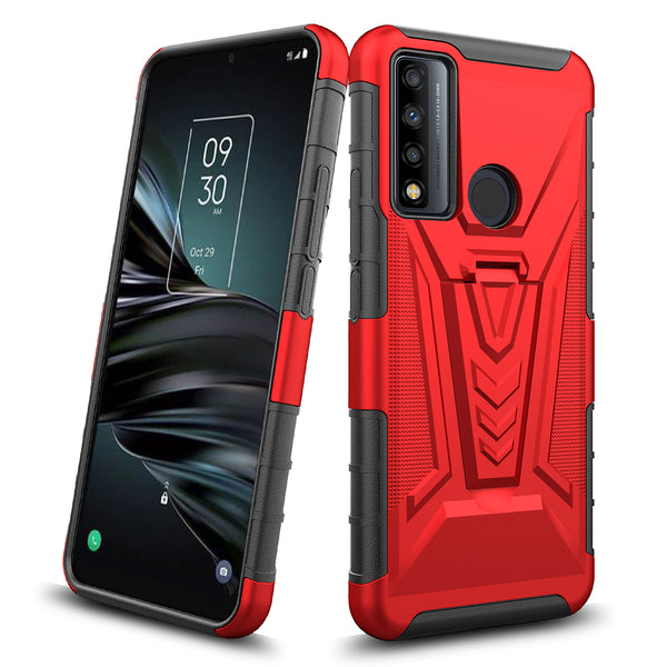 holster kickstand hyhrid phone case for tcl 20 a 5g/4x 5g - red - www.coverlabusa.com