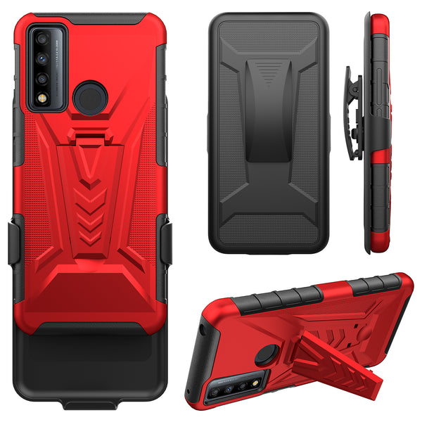 holster kickstand hyhrid phone case for tcl 20 xe - red - www.coverlabusa.com