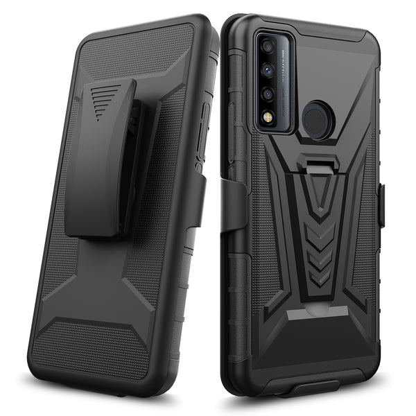 holster kickstand hyhrid phone case for tcl 20 a 5g/4x 5g - black - www.coverlabusa.com