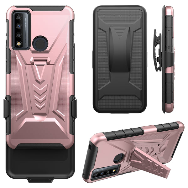 holster kickstand hyhrid phone case for tcl 20 xe - rose gold - www.coverlabusa.com