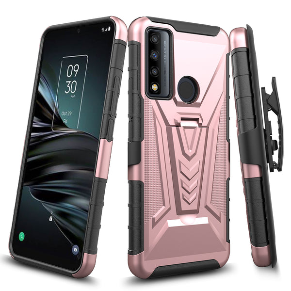 holster kickstand hyhrid phone case for tcl 20 xe - rose gold - www.coverlabusa.com