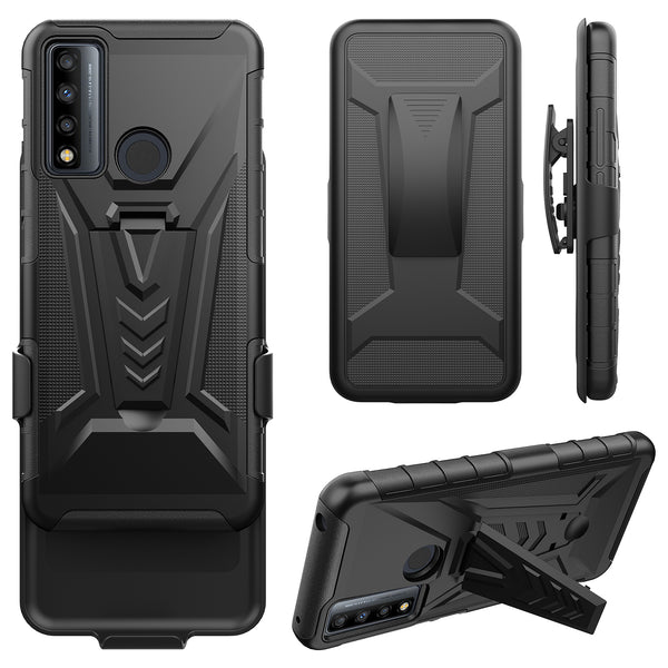 holster kickstand hyhrid phone case for tcl 20 a 5g/4x 5g - black - www.coverlabusa.com