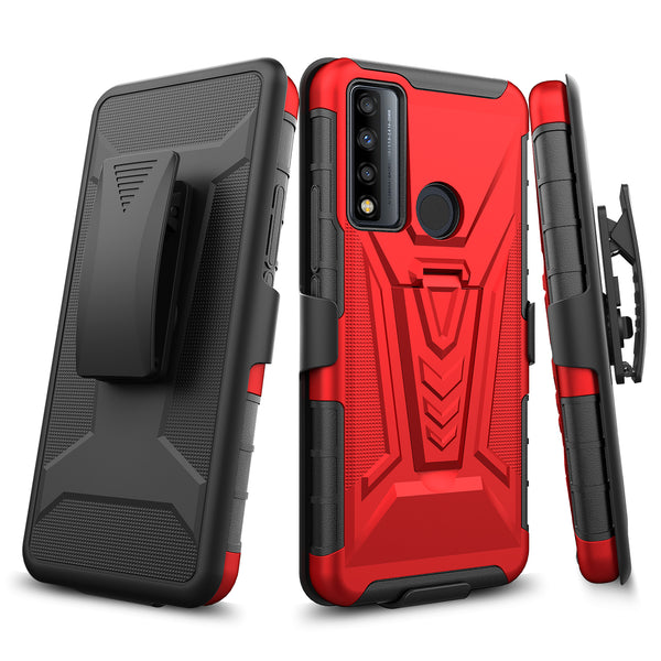holster kickstand hyhrid phone case for tcl 20 xe - red - www.coverlabusa.com