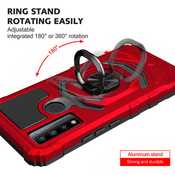 ring car mount kickstand hyhrid phone case for tcl 20 xe - red - www.coverlabusa.com