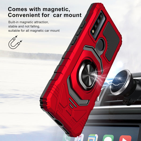 ring car mount kickstand hyhrid phone case for tcl 20 a 5g/4x 5g - red - www.coverlabusa.com