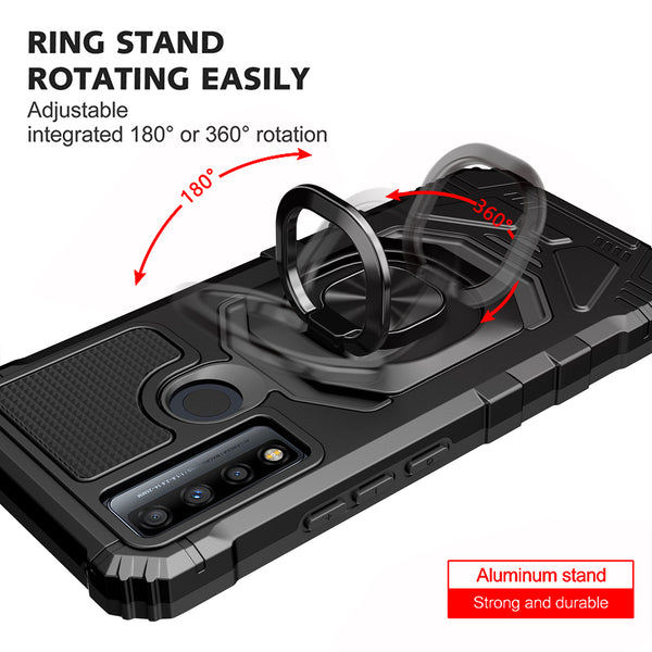 ring car mount kickstand hyhrid phone case for tcl 20 a 5g/4x 5g - black - www.coverlabusa.com