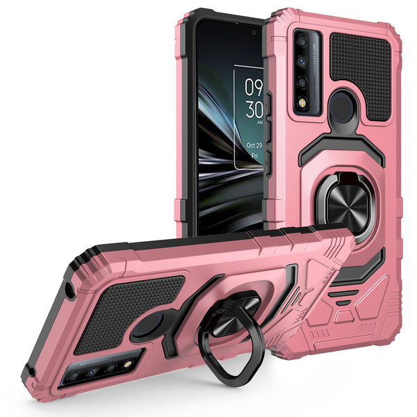 ring car mount kickstand hyhrid phone case for tcl 20 xe - rose gold - www.coverlabusa.com