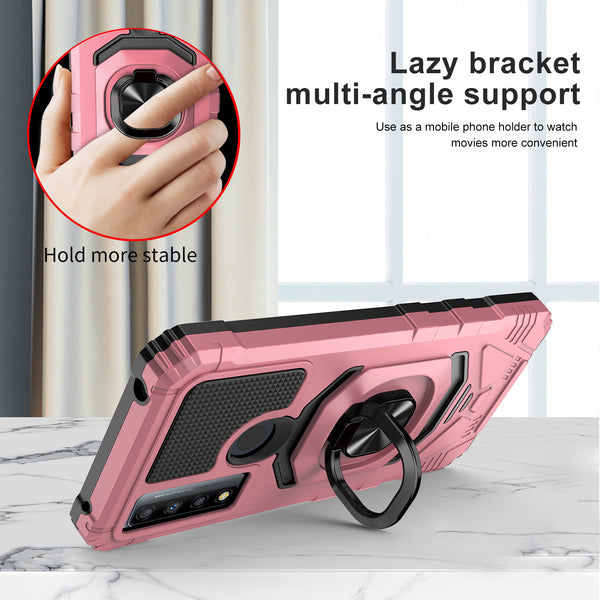 ring car mount kickstand hyhrid phone case for tcl 20 xe - rose gold - www.coverlabusa.com