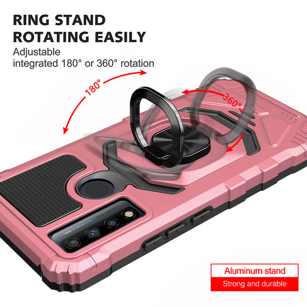 ring car mount kickstand hyhrid phone case for tcl 20 xe - rose gold - www.coverlabusa.com