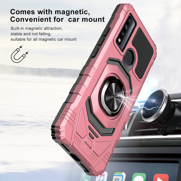 ring car mount kickstand hyhrid phone case for tcl 20 xe - rose gold - www.coverlabusa.com