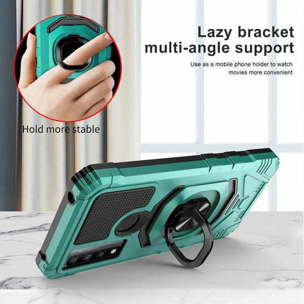 ring car mount kickstand hyhrid phone case for tcl 20 xe - teal - www.coverlabusa.com