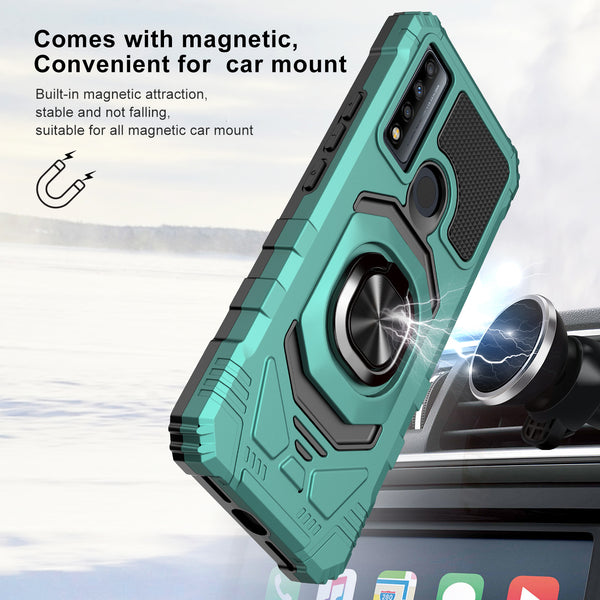 ring car mount kickstand hyhrid phone case for tcl 20 xe - teal - www.coverlabusa.com